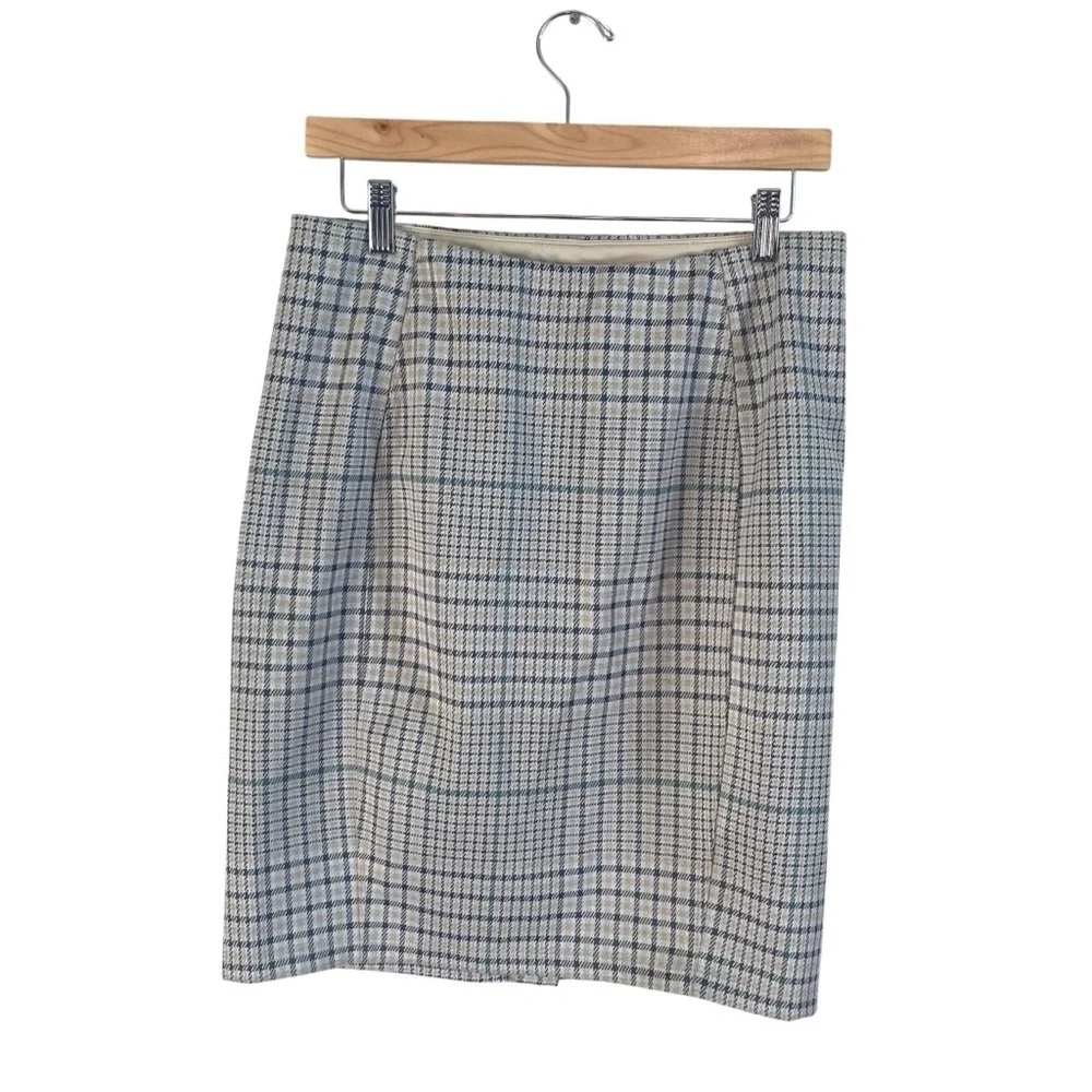 Liverpool Preppy Plaid Reese Hi-Rise Pencil Skirt in Soft Sand Grey Size 8/29 P